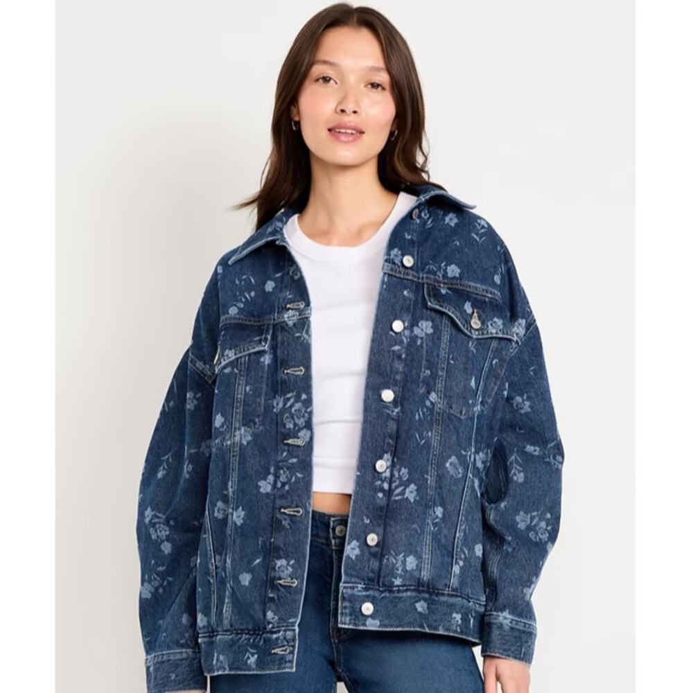 GAP Oversized Floral Print Jean Trucker Jacket Size X-Large